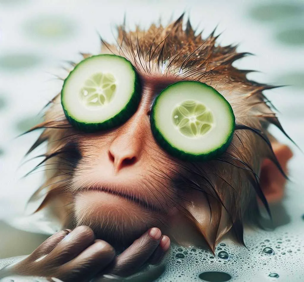 120+ Goofy Ahh Monkey Pictures & GIFs 23 A monkey with cucumbers on his eyes